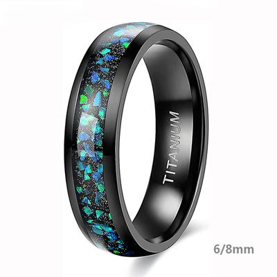 Bague en titane noir avec incrustation d'opale, 6MM 8MM, pour hommes et femmes, bague de mariage polie, taille 6-13