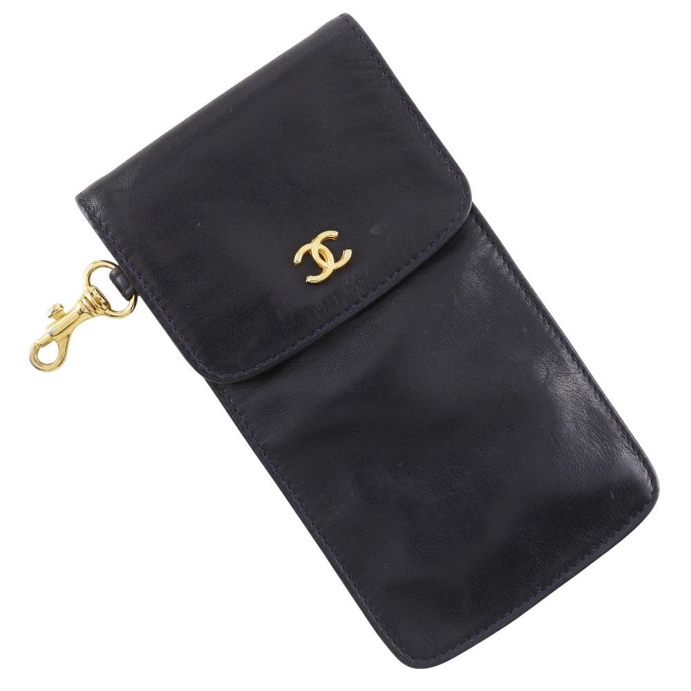 

CHANEL COCO Mark Pouch Glasses case accessory case black lambskin Women Used