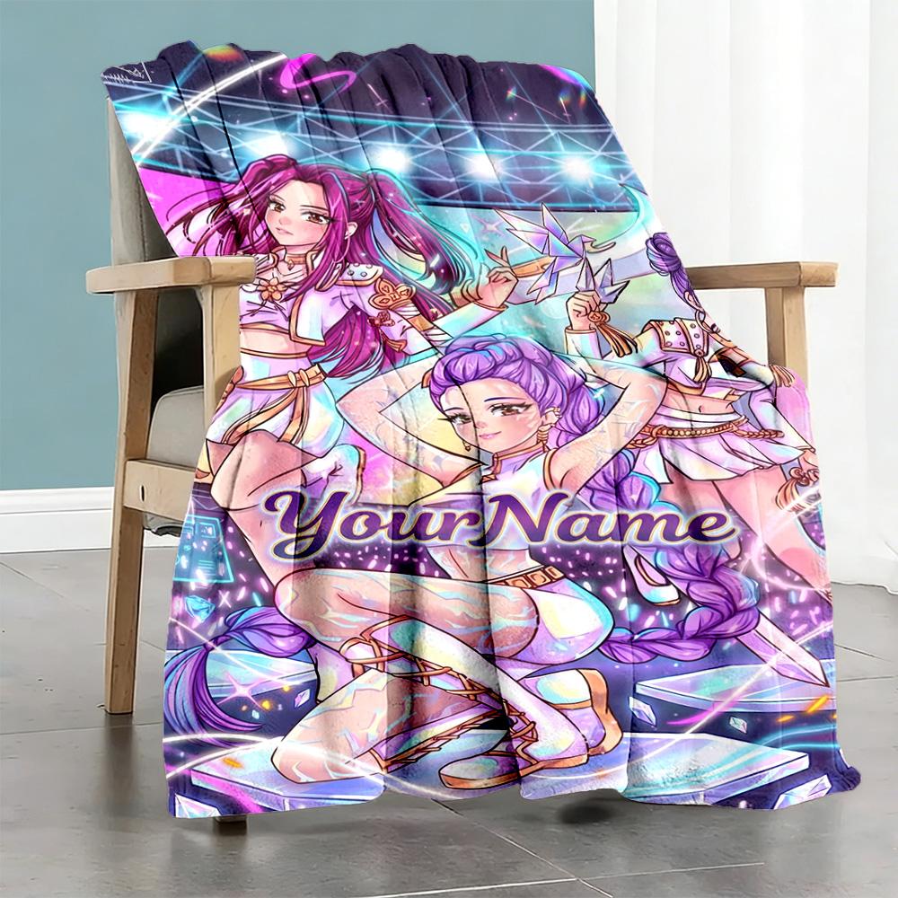 Demon Hunter Girls 2 Personalized Text Blanket Cozy Personalized Blanket Soft & Cozy Great for Couch Chair Bed Office All-Season Use