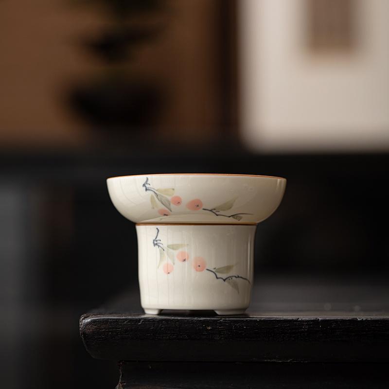 Porcelain Hand-painted  Gaiwan Cover Bowl Grass and Wood grayCeramic Tea Making Bowl Chinese Style Simple Tea Cup