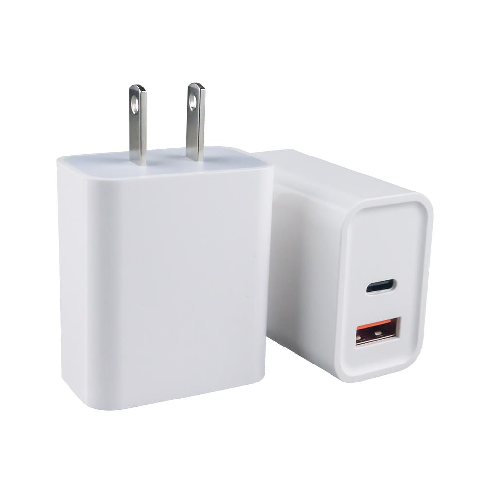 Carregador Adaptador de Parede Rápido para Viagem com Duas Portas Tipo C, Plugue US EU PD 20W QC3.0 para iPhone, Adaptador Portátil