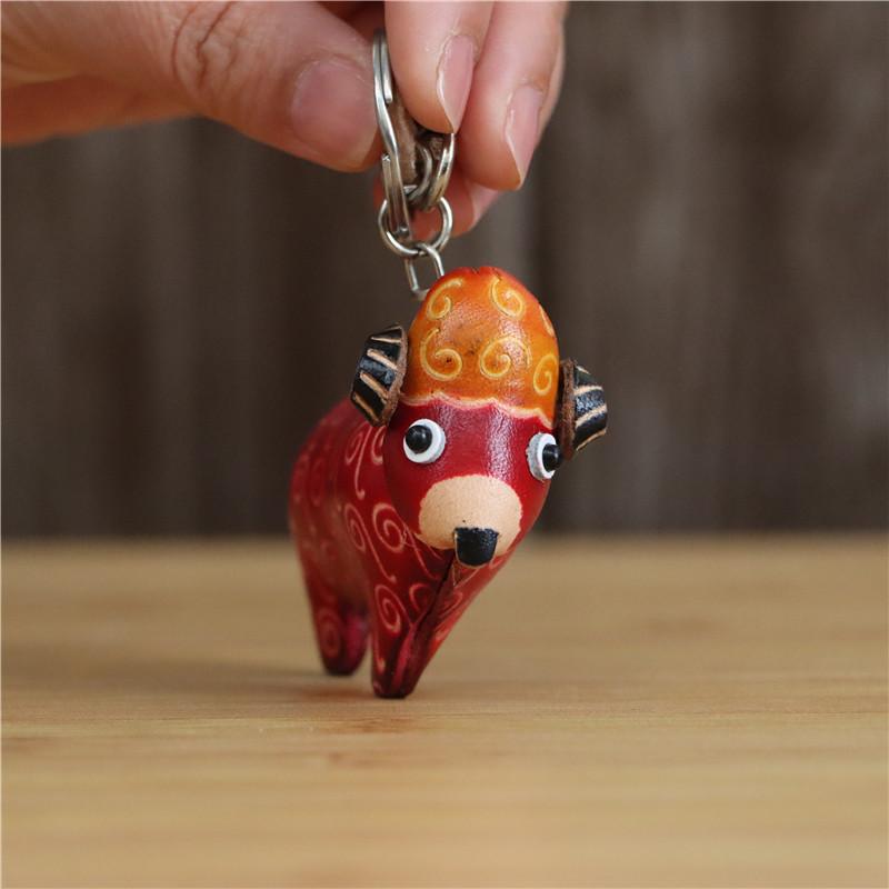 The First Layer Of Cowhide Creative Lamb Bag Pendant, Zodiac Cowhide Keychain Bag Hanging Mini Sheep Animal Doll