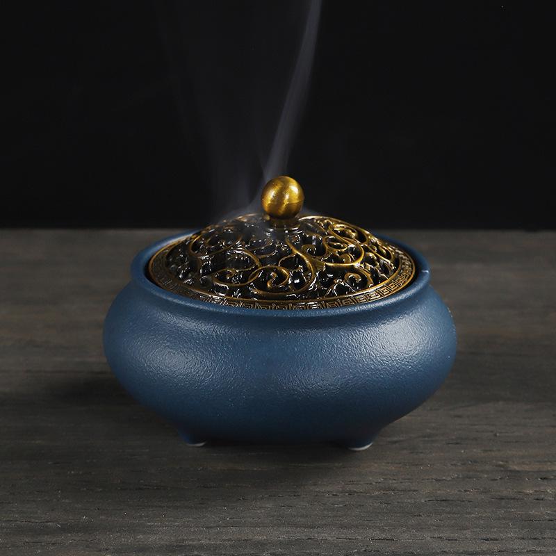 Celadon Ceramic Incense Burner - Antique Style, Small Size, Ice Crack Kiln, Sandalwood Incense Holder.