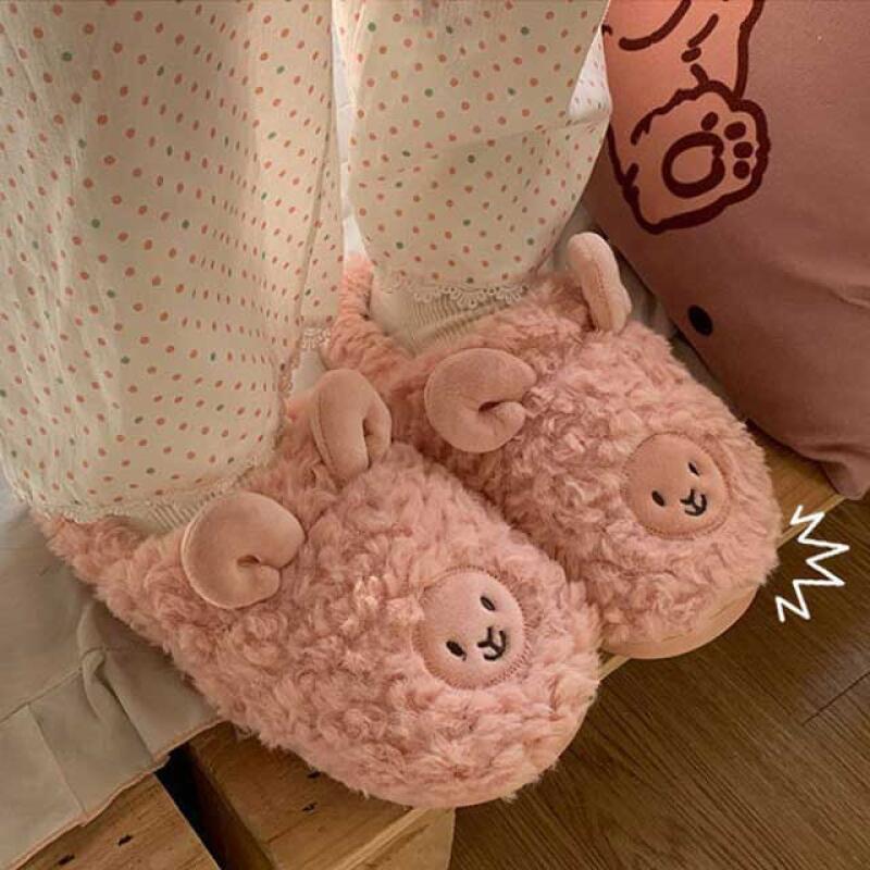 Wool slippers, winter office indoor slippers, noise-reducing living room slippers