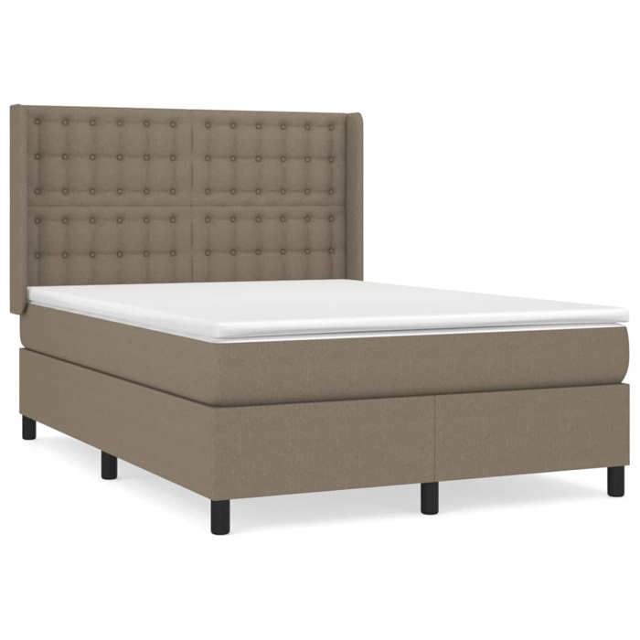 Exclusive House - Slatted Bed Base with Taupe Mattress 140x190 Cm Fabric