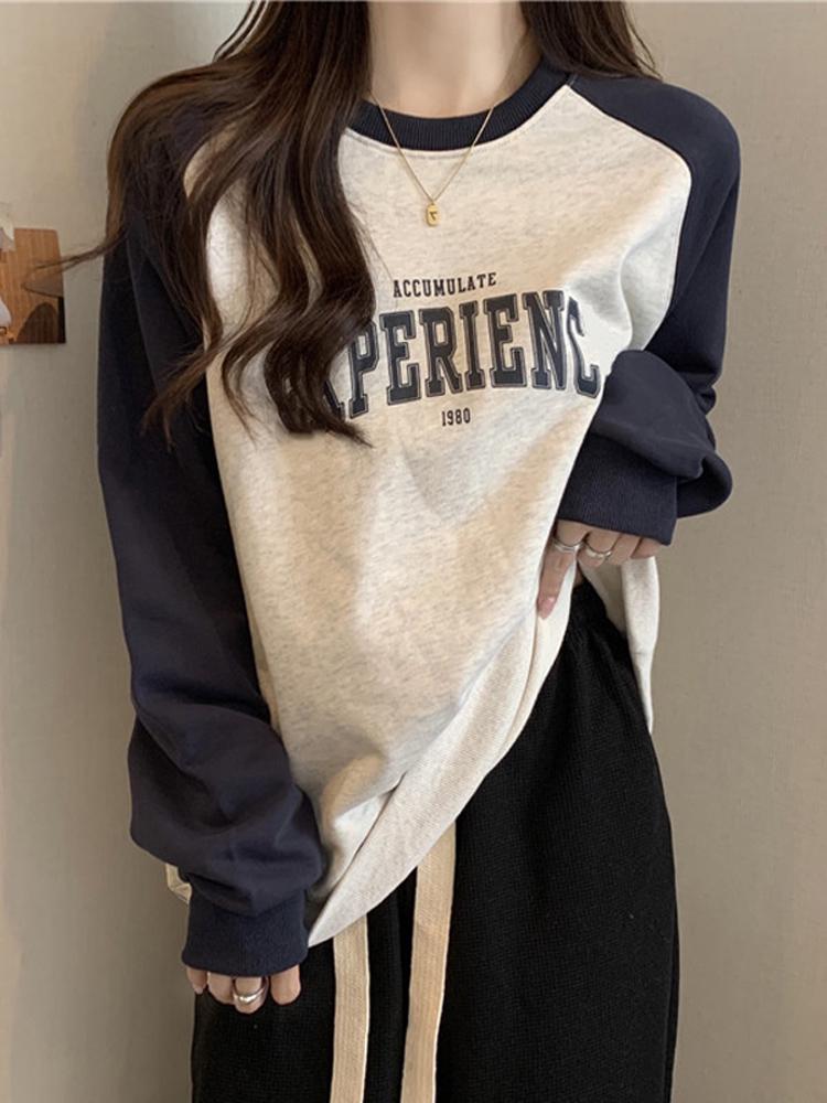 Damen Colorblock Raglan Langarm Fleecegefüttertes Oberteil - Trendige Frühling/Herbst Schicht