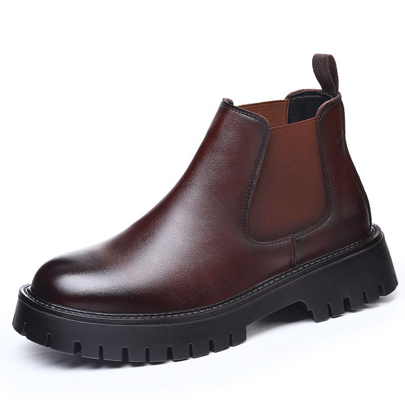 2024 Korean British Style Men's Casual High-Top Leather Boots - Retro Minimalist Slip-On Ankle Boots