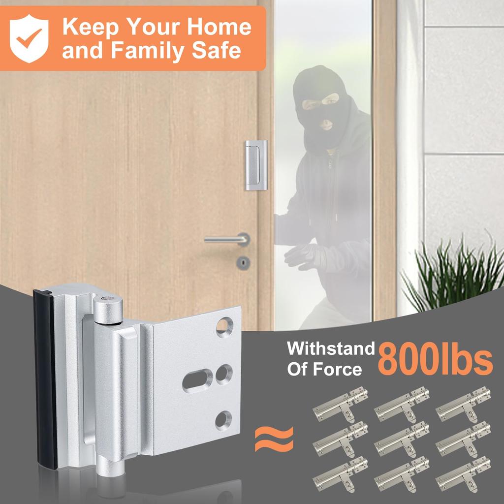 Home Security Door Lock 2 Piece Set Reinforced Steel Deadbolt for Apartment and House Protection Durable Silver Finish Guard Bar Safety Device for