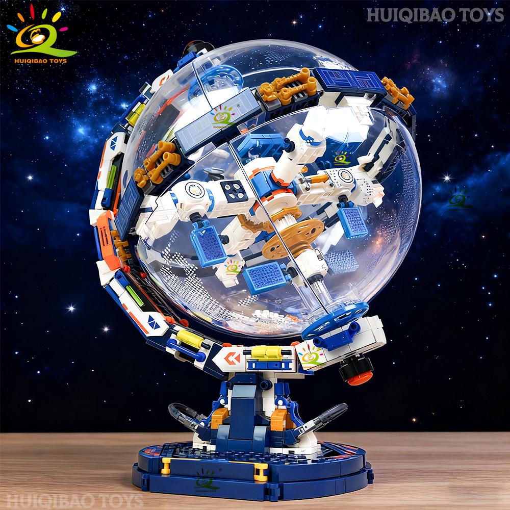 DIY Space Station Transparent Globe Astronomy Model Construction Blocks Technology Bricks Ornament Playthings designed for Adult Present