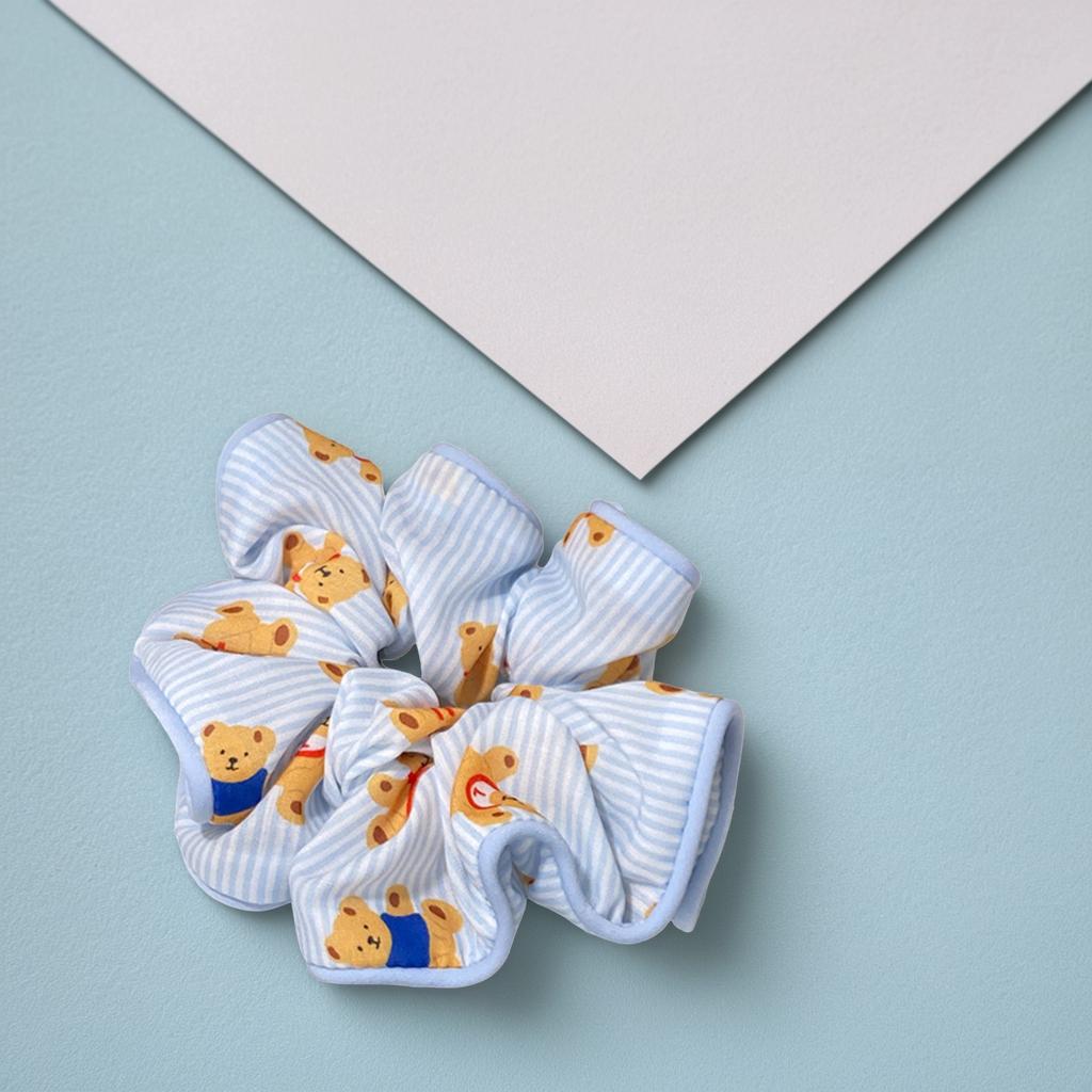Bear Pattern Scrunchie Hair Tie Cute Korean Style Hair Accessories for Women Girls Ponytail Holder Soft Elastic Hairband