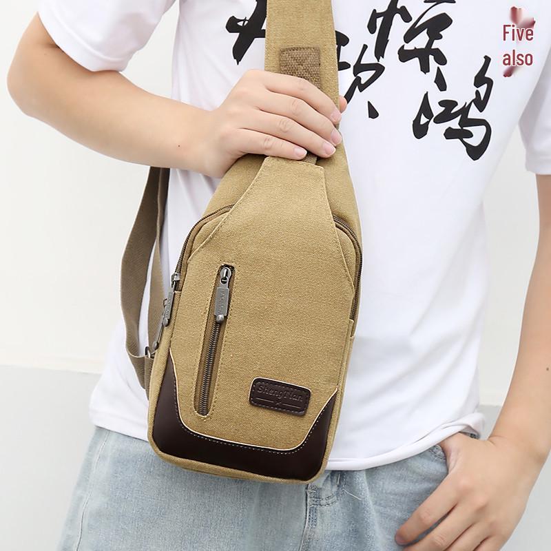 Men's Korean-Style Canvas Crossbody Chest Bag - Trendy Casual Small Shoulder Backpack