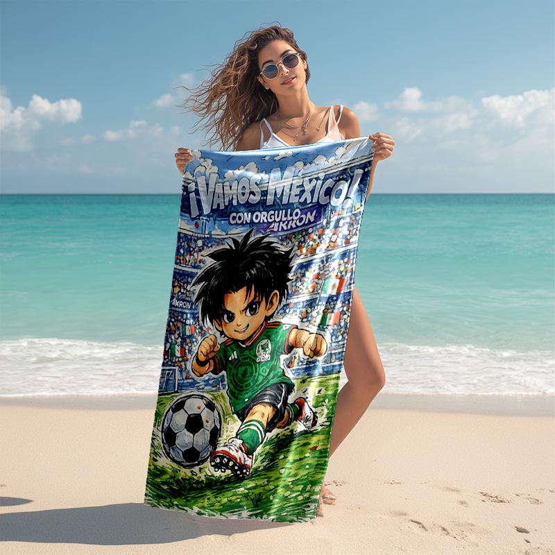 1pc Soccer Hero Mexico Cartoon Quick Dry Microfiber Bath Towel for Swimming Surfing Camping Unisex Holiday. SJT7201105