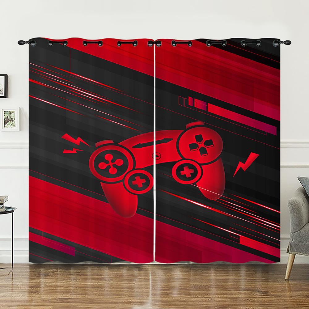 Curtain Gamepad Gradual Change 3D Digital Printing Blackout Curtain Punching
