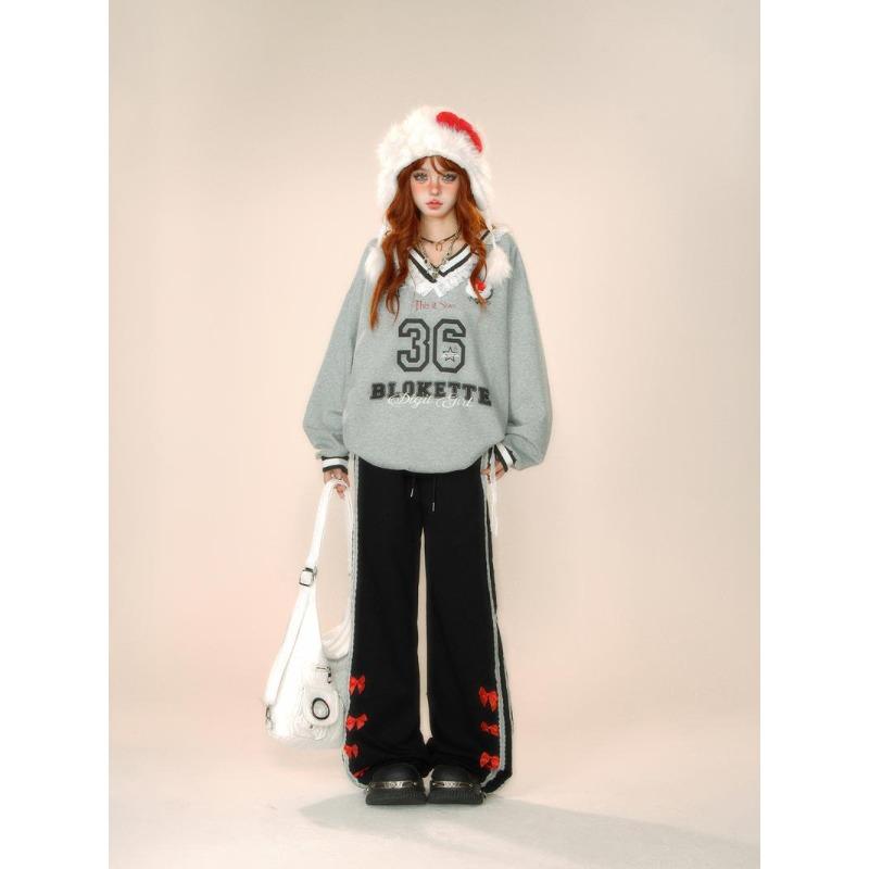 Lace Women's V-neck Sweatshirt Long Sleeved Number Pattern New Pullover Shirt Spring and Autumn Korean Version Lady Top