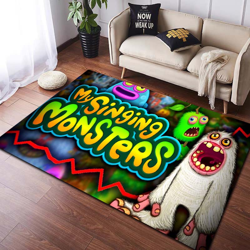 Tappeto 3D My Singing Monsters Videogioco Cartoon Area Rug, Tappeto per la casa Soggiorno Camera da letto Divano Zerbino Decor, Tappetino antiscivolo per bambini