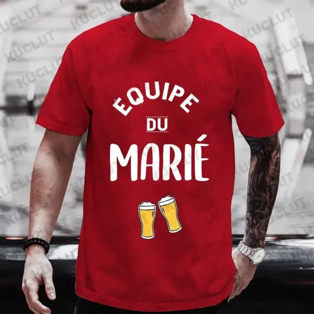 Fashion Beer Graphic Tops for French Men EVG Team Groom Squad Best Man T Shirt Single Farewell Wedding Bachelor Stag Party Tees