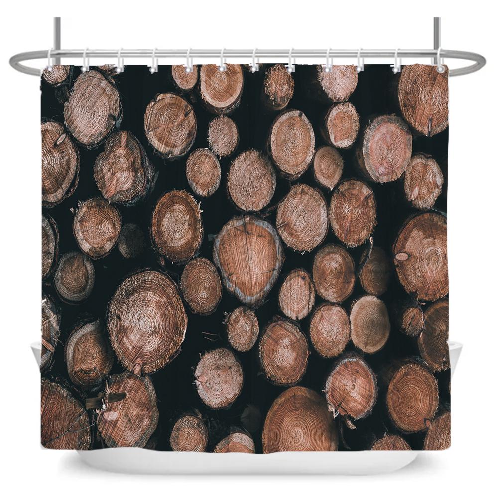 Rustic Shower Curtain, Vintage Vertical Wood Planks Distressed Rustic Hardwood Design,Fabric Bathroom Curtain Decor with Hooks