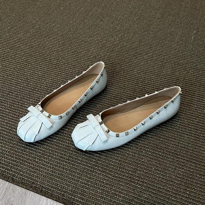 Fashion Vintage Rivet Mary Jane Shoes Women's Autumn New Round Toe Shallow Mouth Metal Buckle Soft Sole Non-slip Wear-resistant Flats