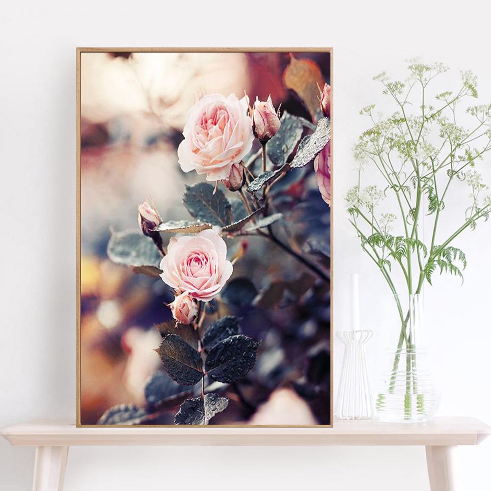 5D hel sirkulær diamant maleri rosa rose blomst broderi diamant bilde av rhinestone