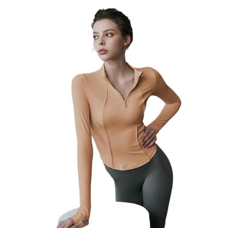 Women's Slim Fit Long Sleeve Yoga Top with Half-Zip Stand Collar