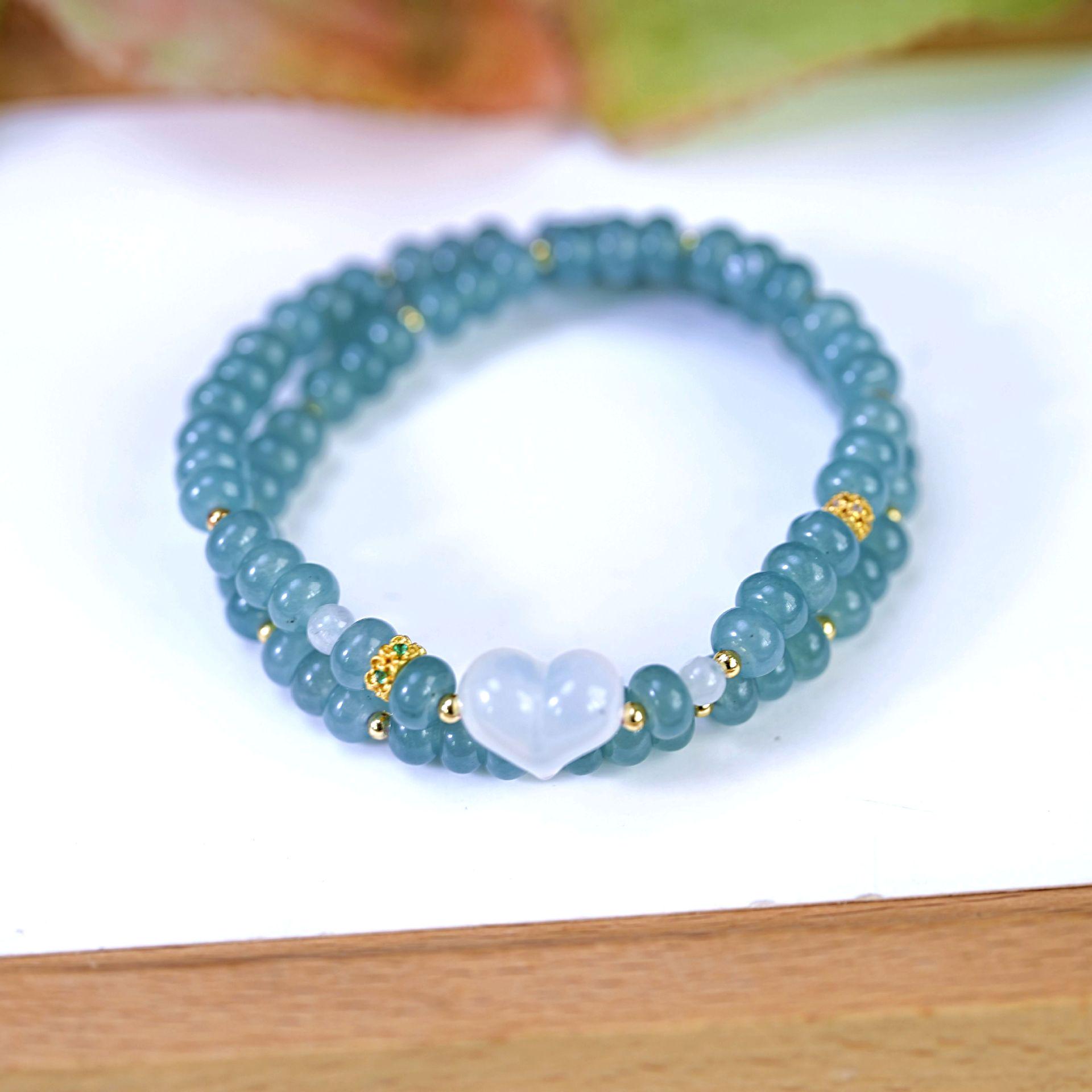

Elegant Blue Water Jade & White Crystal Women s Bracelet - Luxurious Beaded Jewelry Accessory
