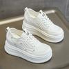 Spring and summer women's shoes new lace-up versatile small wedge heel muffin thick sole inner height increase and casual little white shoes