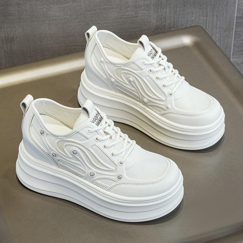 Spring and summer women's shoes new lace-up versatile small wedge heel muffin thick sole inner height increase and casual little white shoes