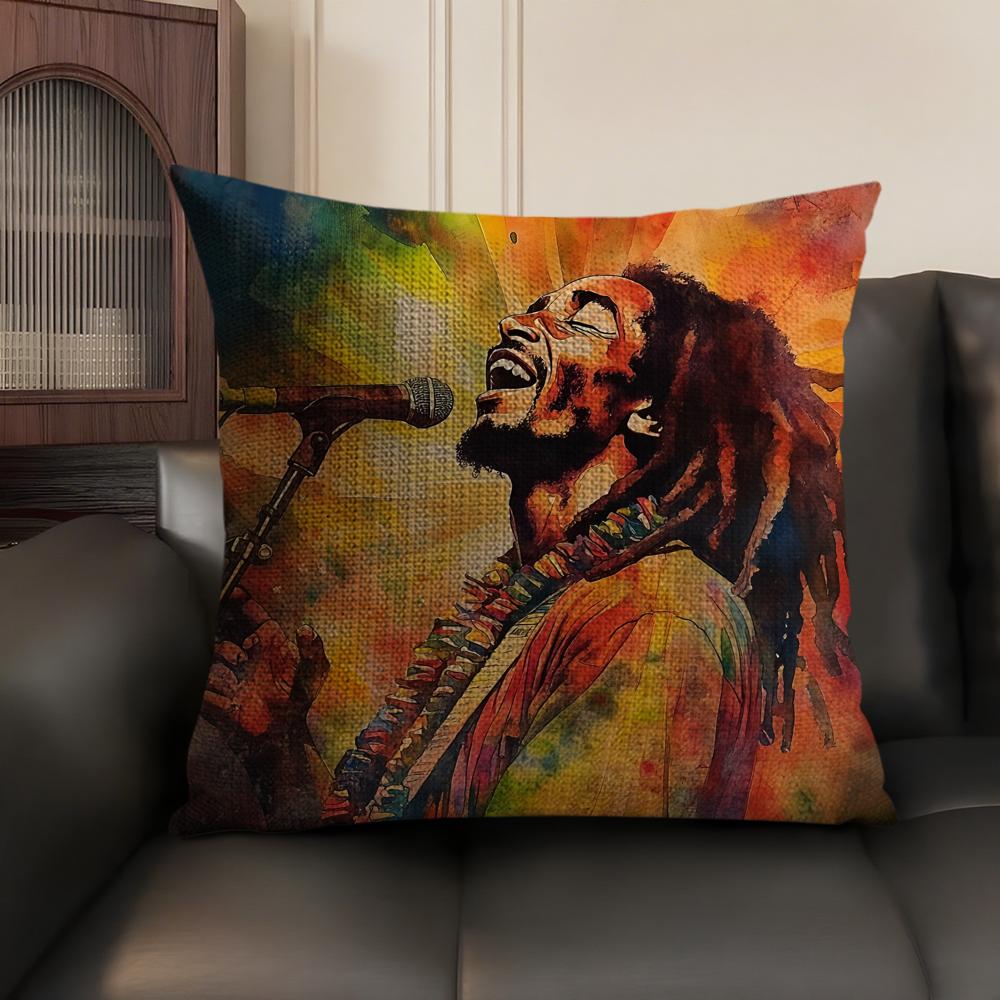 Singer Bob MMarley Cushion Cover Natural Linen Organic Fabric DoubleSided Printing Sofa Home Decor Gift Pillow Case