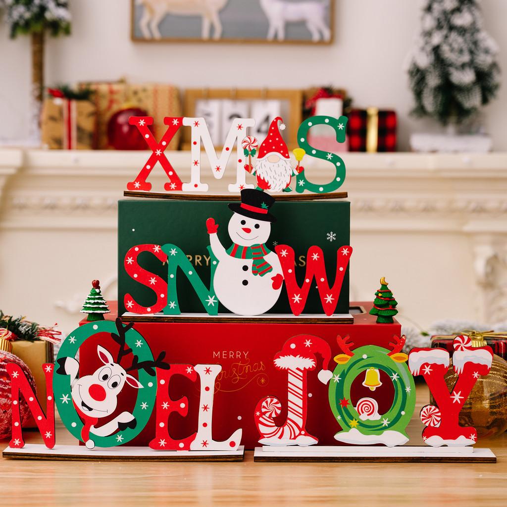 Wooden Christmas Cheerful Desk Decorations Featuring Colorful Santa Snowman And Reindeer
