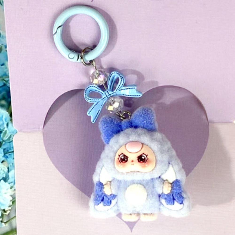 Bow Flocked New Three-year-old Baby Cartoon Keychain DIY Jewelry Three-dimensional Doll Schoolbag Hanging