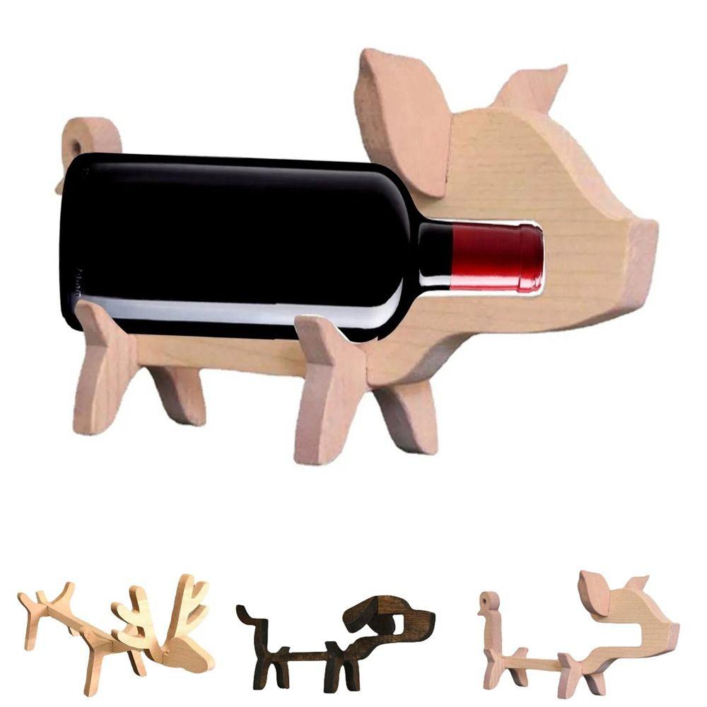 

Dog Pig Shape Wine Rack Wooden Wine Holder Stand Creative Wine Shelf Kitchen