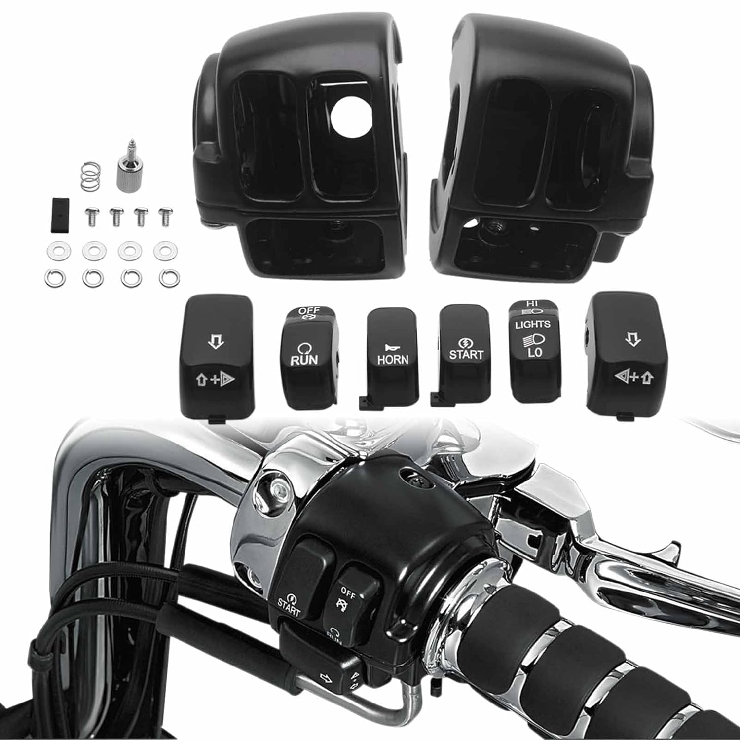 

Handlebar Switch Kit Switch Housing W/Button Cover Cap Fits for Harley 2002-2017 VRSC/1996-2012 Sportster/1996-2011 Dyna Softail/1996-2013 Road King чёрный