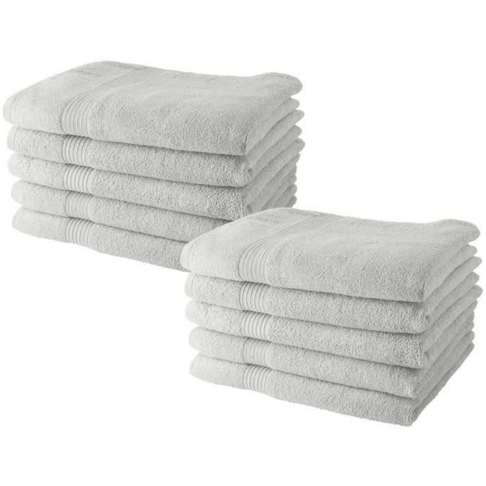 Lot de 10 Serviettes de Toilette - TODAY - 50 x 90 cm -100% Coton - Craie