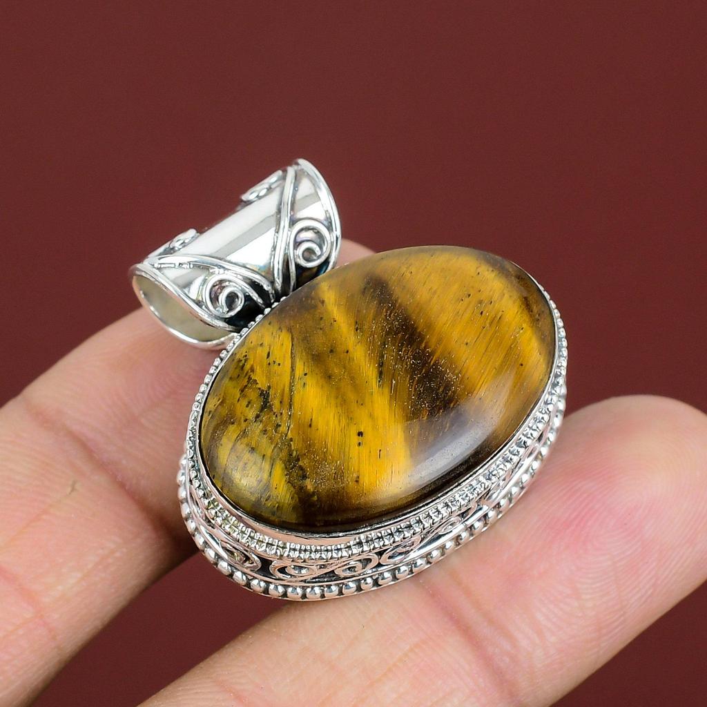 Tiger's Eye Pendant 925 Sterling Silver Pendant Handmade Gemstone Pendant Tiger's Eye Jewelry Vintage Pendant Gifts For Women Dainty Jewelry