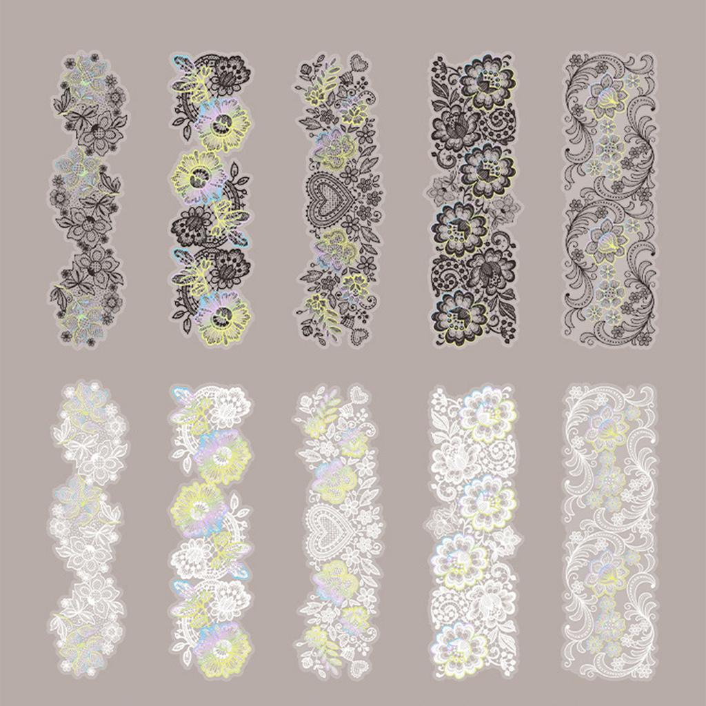 10PCS Natural Vintage Sticker Lace Aesthetic Stamping Decorative Sticker for Scrapbook Journal Album Notebook Flower