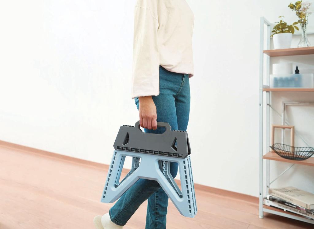 Kakusei Folding Step x x 100kg Load with motte notte Stool, 39.5cm 27.2cm 23.5cm, Blue, Capacity, Handle, Compact, Non-Slip, Indoor/Outdoor Use, MN-01