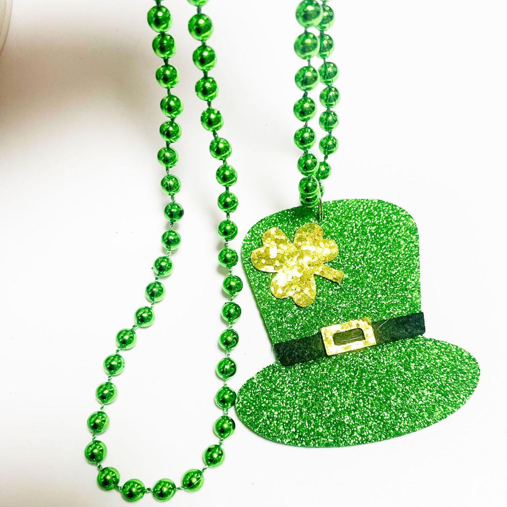 St. Patrick's Day Necklace Irish Clover Bead Chain Festival Party Jewelry Women's Lucky Green Pendant