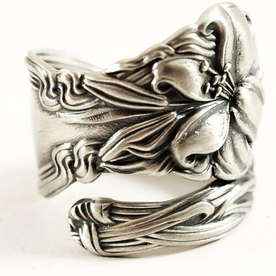 Adjustable All-matched Silver Color Women Ring Handmade Carved Flower Opening Ring Jewelry Accessaries