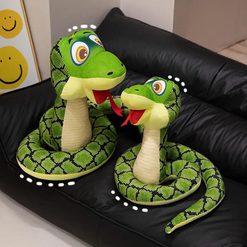 New Creative Cartoon Snake Plush Doll Pillow Super Soft Green Snake Reptile Plush Toy Family Interactive Game Doll Surprise Gift