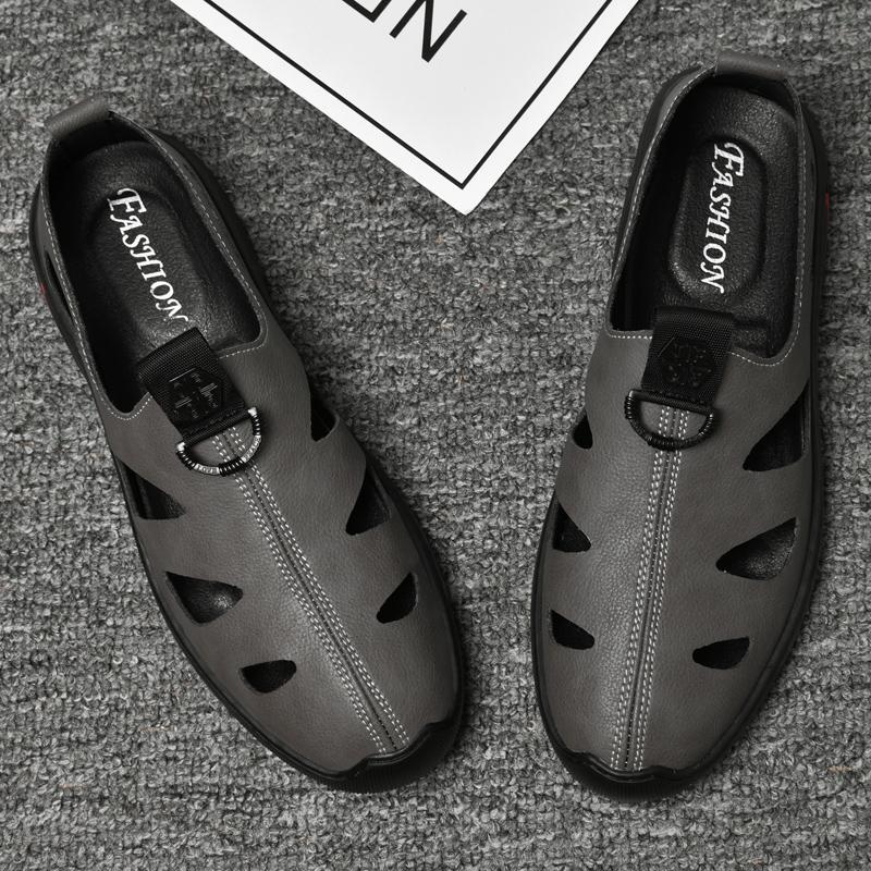 Классические сандалии мужские из натуральной кожи с выемками повседневная обувь удобная однотонная мужская обувь для отдыха на открытом воздухе удобные мужские мокасины римская обувь