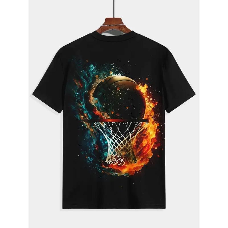 Plus Size Men's Basketball Pattern 3D Printed Round Neck Short Sleeved T-shirt Summer Fashion Casual Comfortable Versatile Top