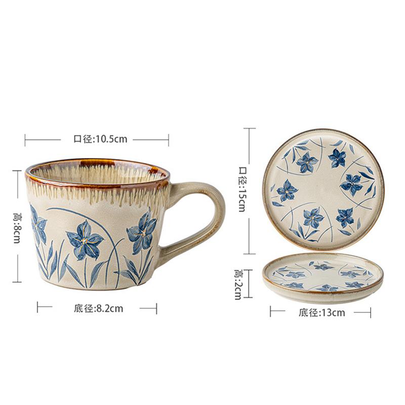 Retro Ceramic Coffee Cup and Saucer Creative Floral Mug Exquisite Afternoon Tea Flower Tea Coffee Latte Cup Breakfast Milk Mug
