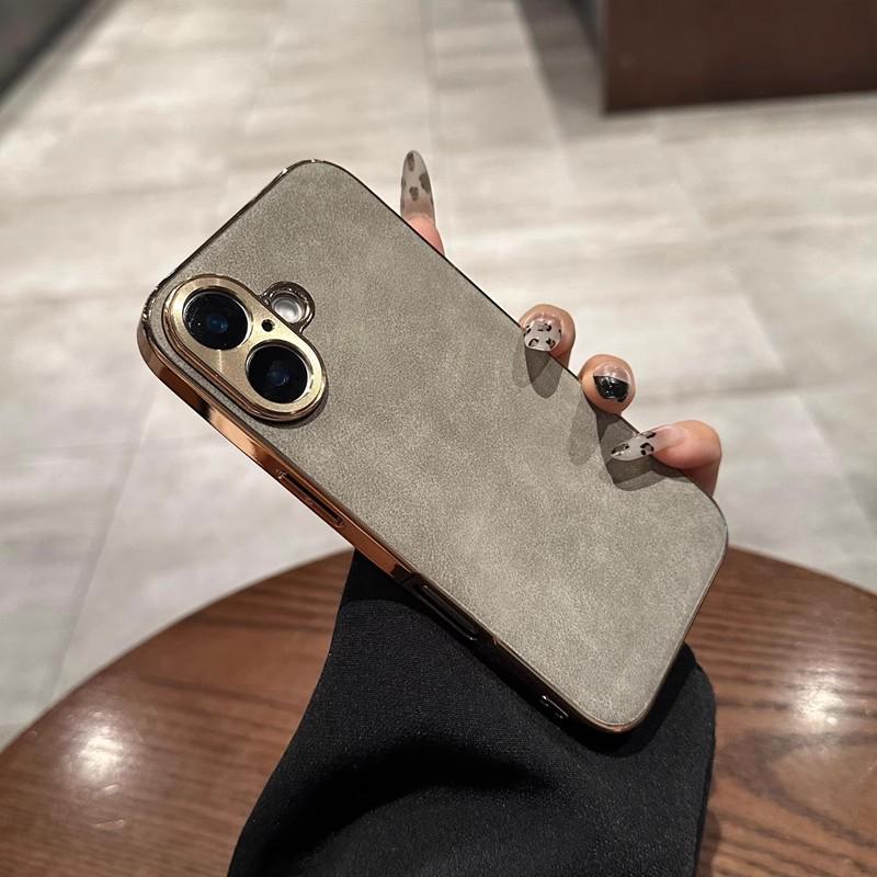 Apple 17ProMax Lambskin Electroplated iPhone16 Drop-proof Leather Texture Case