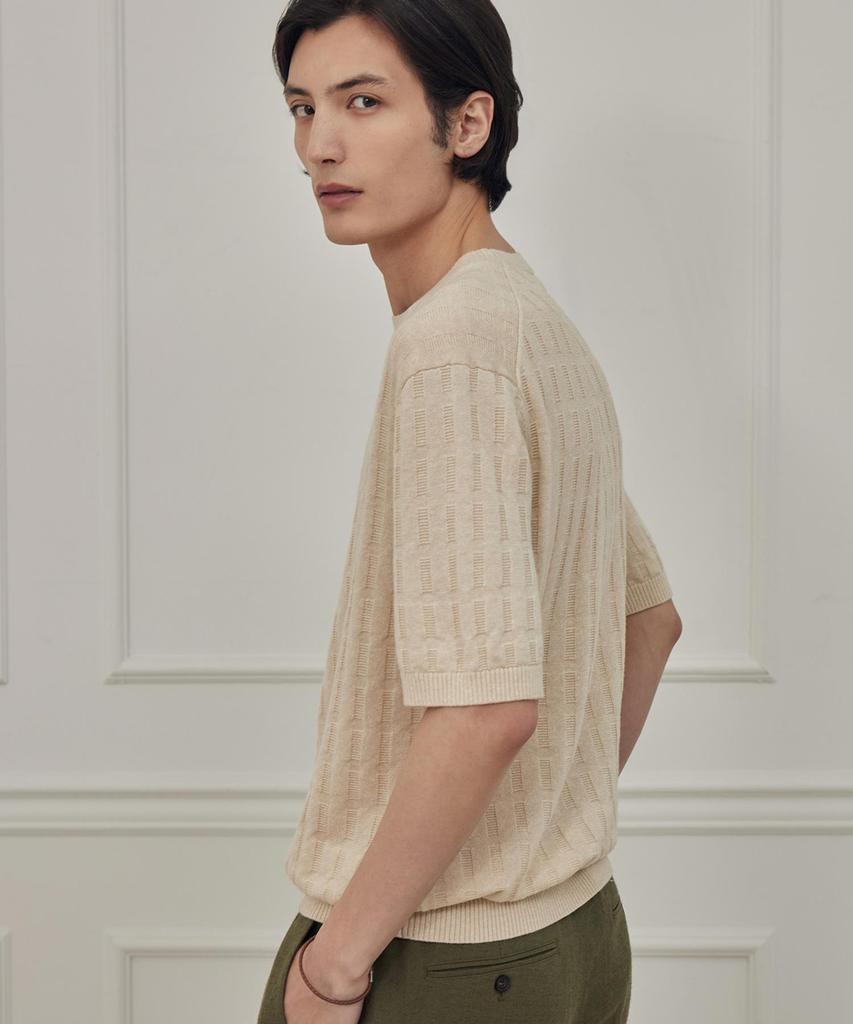 THEKNITCOMPANY Abyss Linen Brick Crewneck - Cannoli Cream