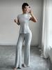 European Women's Solid Color Short-sleeve T-shirt & Ribbed Pants Set - 2025 Style