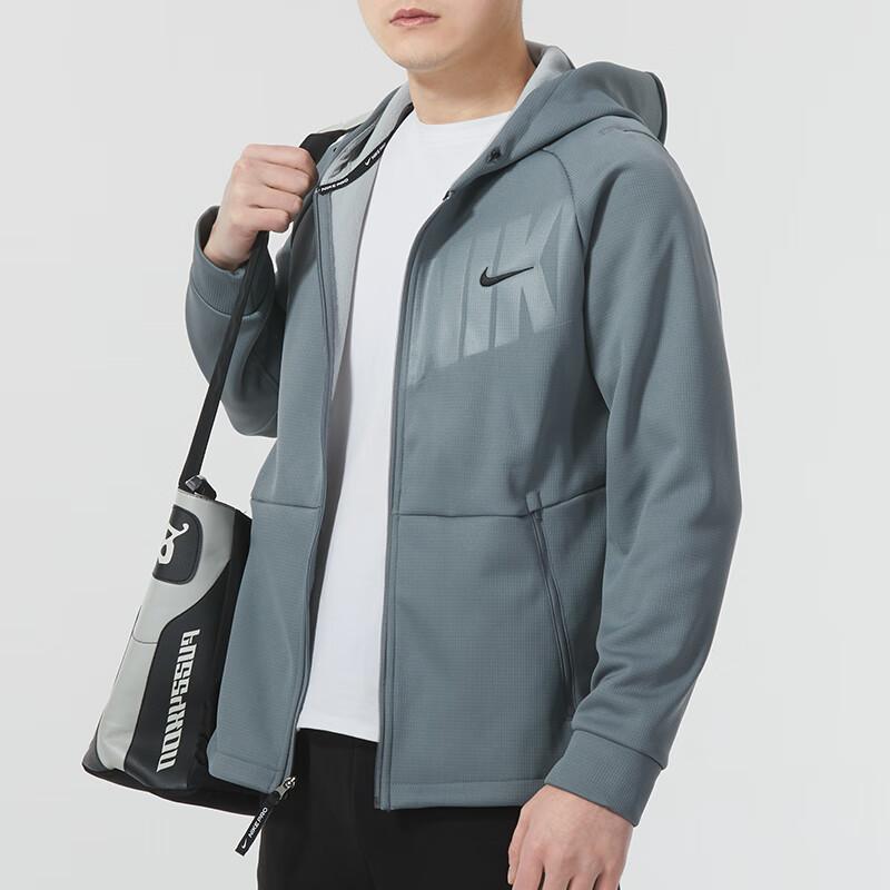 Nike Solid Color Casual Raglan Sleeve Hooded Long Sleeve Jacket Men Jackets Blue Gray FN3057-084