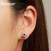 BAMOER 925 Sterling Silver Cool Black Red Spider Stud Earrings For Women Cute Girl Ear Studs Halloween Collection Jewelry Gift