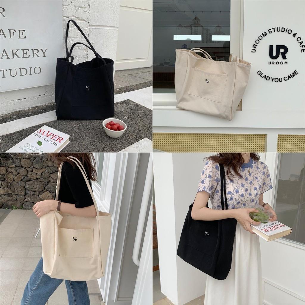 Chic And Sweet Canvas Tote Bag Geometric Print Large Capacity Shoulder Bag For Students