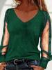 2026 European Style V-Neck Long Sleeve Casual Elegant T-shirt