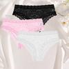 3Pcs Ladies' Sexy Lace Underwears Transparent Sexy Briefs Lace-Trimmed Comfortable Panties Cotton Breathable Crotch